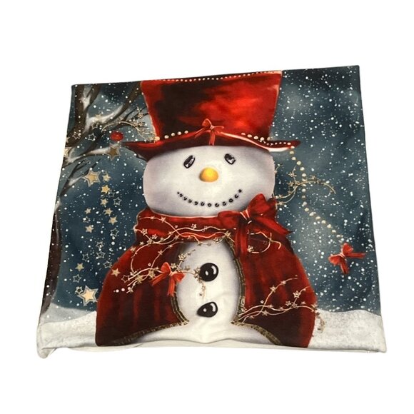 COPY - 2 Cushion Covers Beautiful Snowmen Red Hat and Scarf 17" x 17" NO Pillows - Picture 3 of 9